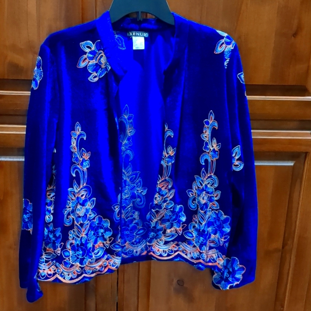 Striking Velvetine Embroidered Jacket by Venus.